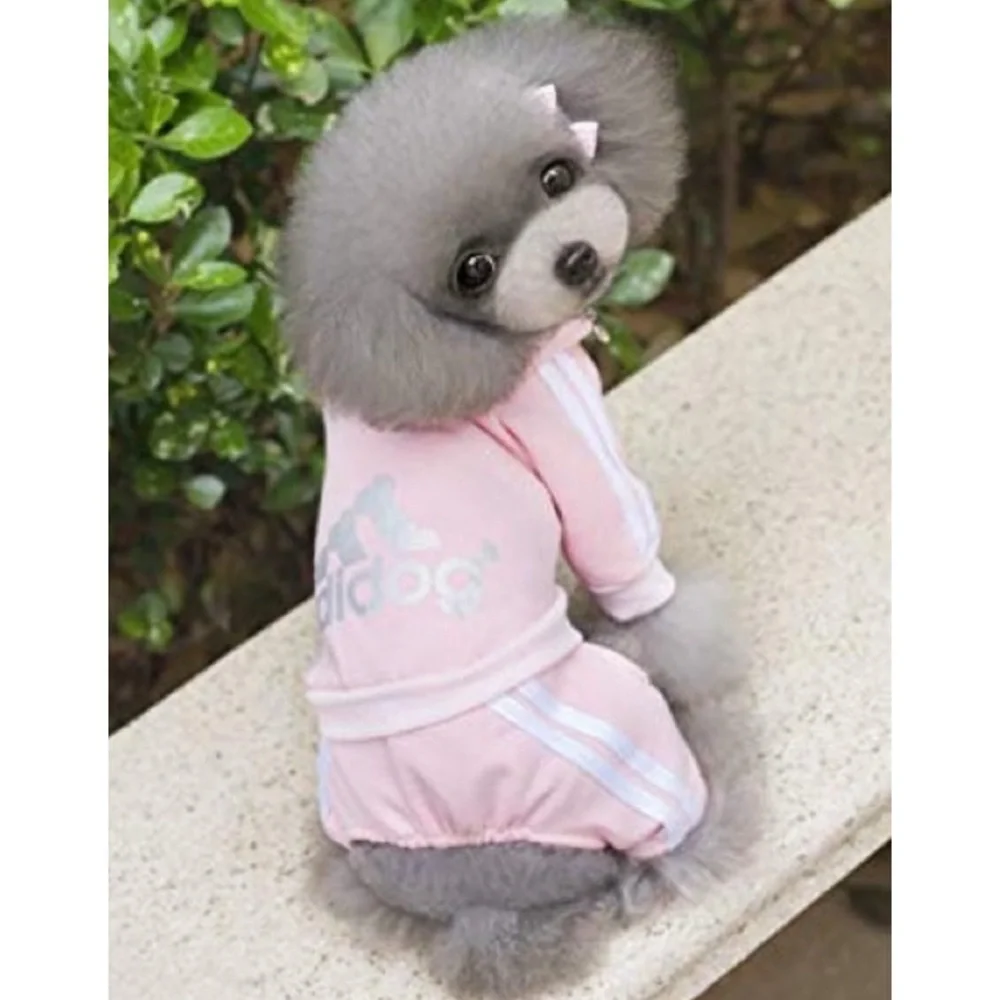 Pink Adidog Pet Hoodie and Pants Set